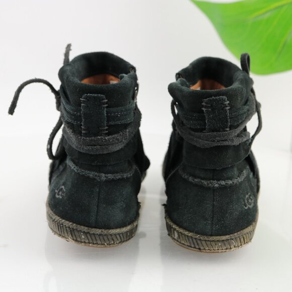 UGG Womens Reid Boot Size 6 Black Suede Tie Wrap Cushioned Moc Casual Booties - Picture 5 of 12